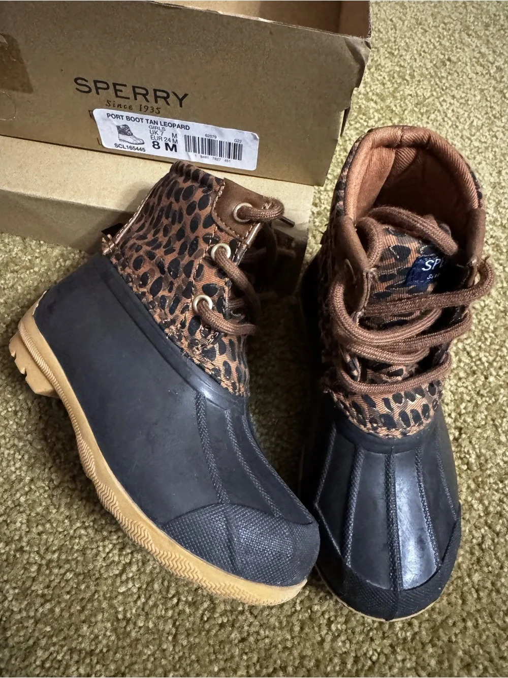 Sperry Kids Leopard-Print Rain Boots with Black Waterproof Lower